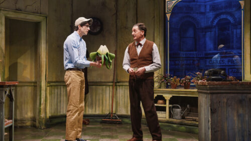 Milo Manheim as Seymour and Reg Rogers as Mr. Mushnik in Little Shop of Horrors. © Emilio Madrid