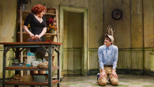 Elizabeth Gillies as Audrey and Milo Manheim as Seymour in Little Shop of Horrors. © Emilio Madrid