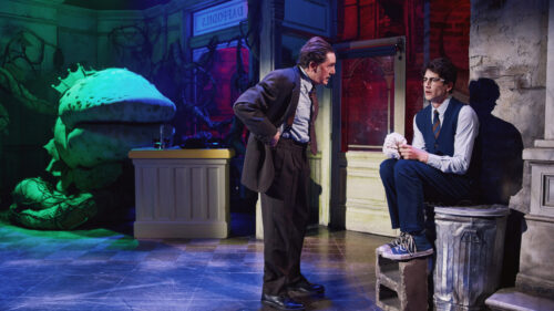 Reg Rogers as Mr. Mushnik and Milo Manheim as Seymour in Little Shop of Horrors. © Emilio Madrid