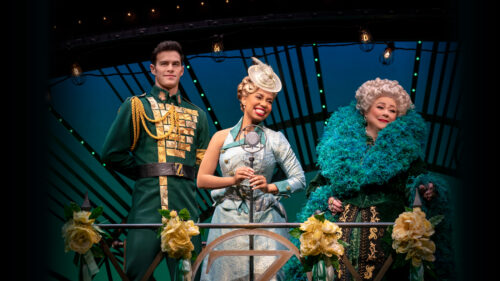 Sam Gravitte as Fiyero, Brittney Johnson as Glinda, and Sharon Sachs as Madame Morrible in "Wicked" on Broadway (Photo: Joan Marcus)