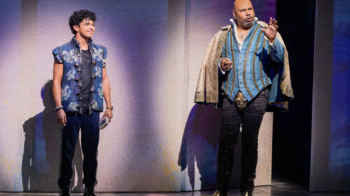 James Monroe Iglehart as "Lance" and Nathan Levy as François" in & JULIET. © Evan Zimmerman