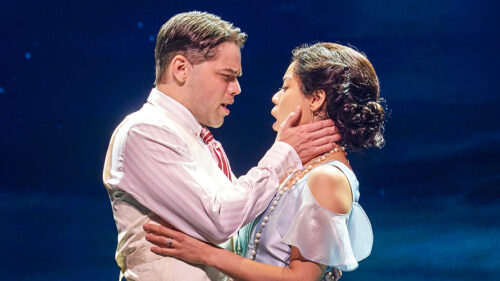 Eva Noblezada as Daisy Buchanan and Jeremy Jordan as Jay Gatsby in The Great Gatsby.