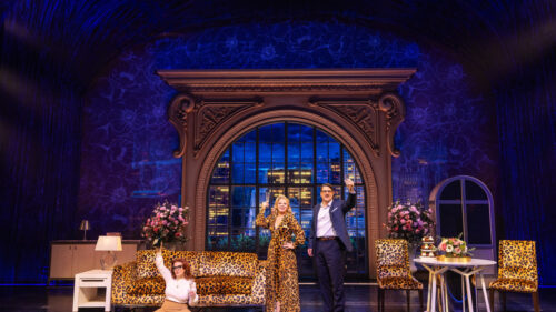 Jennifer Simard as Helen Sharp, Megan Hilty as Madeline Ashton and Christopher Sieber as Ernest Menville in Death Becomes Her. © Matthew Murphy and Evan Zimmerman