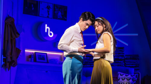 Darren Criss as Oliver and Helen J Shen as Claire in Maybe Happy Ending.