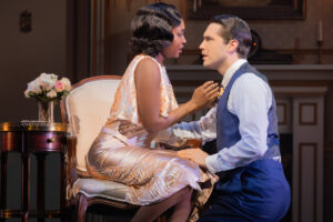Aisha Jackson as Daisy Buchanan and Ryan McCartan as Jay Gatsby in The Great Gatsby.
© Evan Zimmerman for MurphyMade