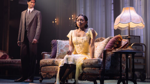 Michael Maliakel as Nick Carraway and Aisha Jackson as Daisy Buchanan in The Great Gatsby. © Evan Zimmerman for MurphyMade