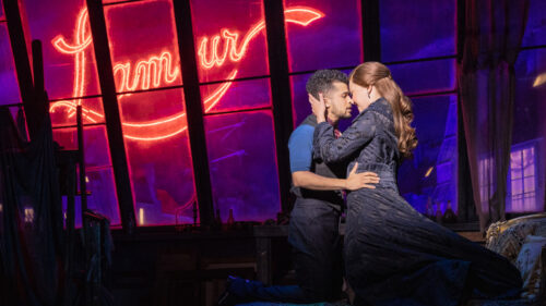 Jordan Fisher as Christian and Solea Pfeiffer as Satine in Moulin Rouge! The Musical. © Evan Zimmerman for MurphyMade