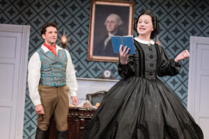 Michael Urie as Mary's Teacher and Jinkx Monsoon as Mary Todd Lincoln in Oh, Mary!.
© Evan Zimmerman for MurphyMade