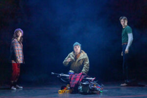 Alison Jaye as Joyce Maldonado, Juan Carlos as Bob Newby and Burke Swanson as James Hopper Jr. in Stranger Things: The First Shadow.
© Matthew Murphy and Evan Zimmerman