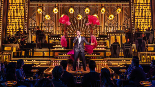 Jonathan Groff and the cast of Just In Time. © Matthew Murphy and Evan Zimmerman