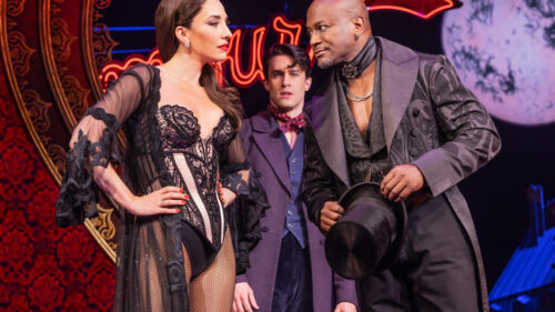 Ashley Loren as Satine, Christian Douglas as Christian and Taye Diggs as The Duke in Moulin Rouge! The Musical.