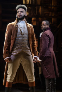 Trey Curtis as Alexander Hamilton and Jared Dixon as Aaron Burr in Hamilton.
© Joan Marcus