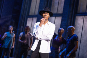 Elijah Rhea Johnson as Michael and the cast of MJ.
© Matthew Murphy
