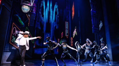 Elijah Rhea Johnson as Michael and the cast of MJ. © Matthew Murphy