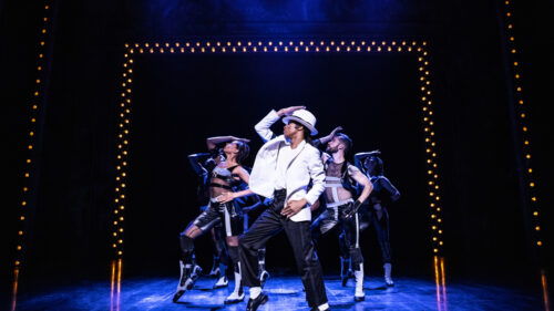 Elijah Rhea Johnson as Michael and the cast of MJ. © Matthew Murphy