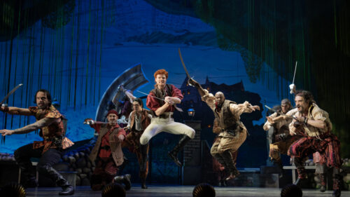 Nicholas Barasch as Frederic and the cast of Pirates! The Penzance Musical.
