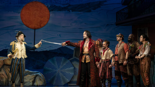 David Hyde Pierce as Major General Stanley, Ramin Karimloo as The Pirate King and the cast of Pirates! The Penzance Musical.