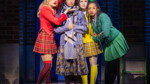McKenzie Kurtz as Heather Chandler, Lorna Courtney as Veronica Sawyer, Elizabeth Teeter as Heather McNamara and Olivia Hardy as Heather Duke in Heathers The Musical> © Evan Zimmerman for MurphyMade