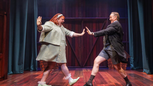 Russell Daniels as Annie and Jimmy Ray Bennett as Martin in Ginger Twinsies. © Matthew Murphy