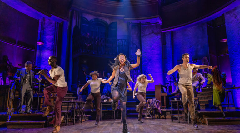 Morgan Dudley as Eurydice and the cast of Hadestown. © Matthew Murphy